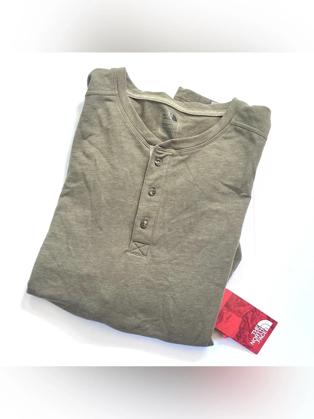 NWT New Men’s The North Face Flash Dry Terry Long Sleeve Henley in Olive Green